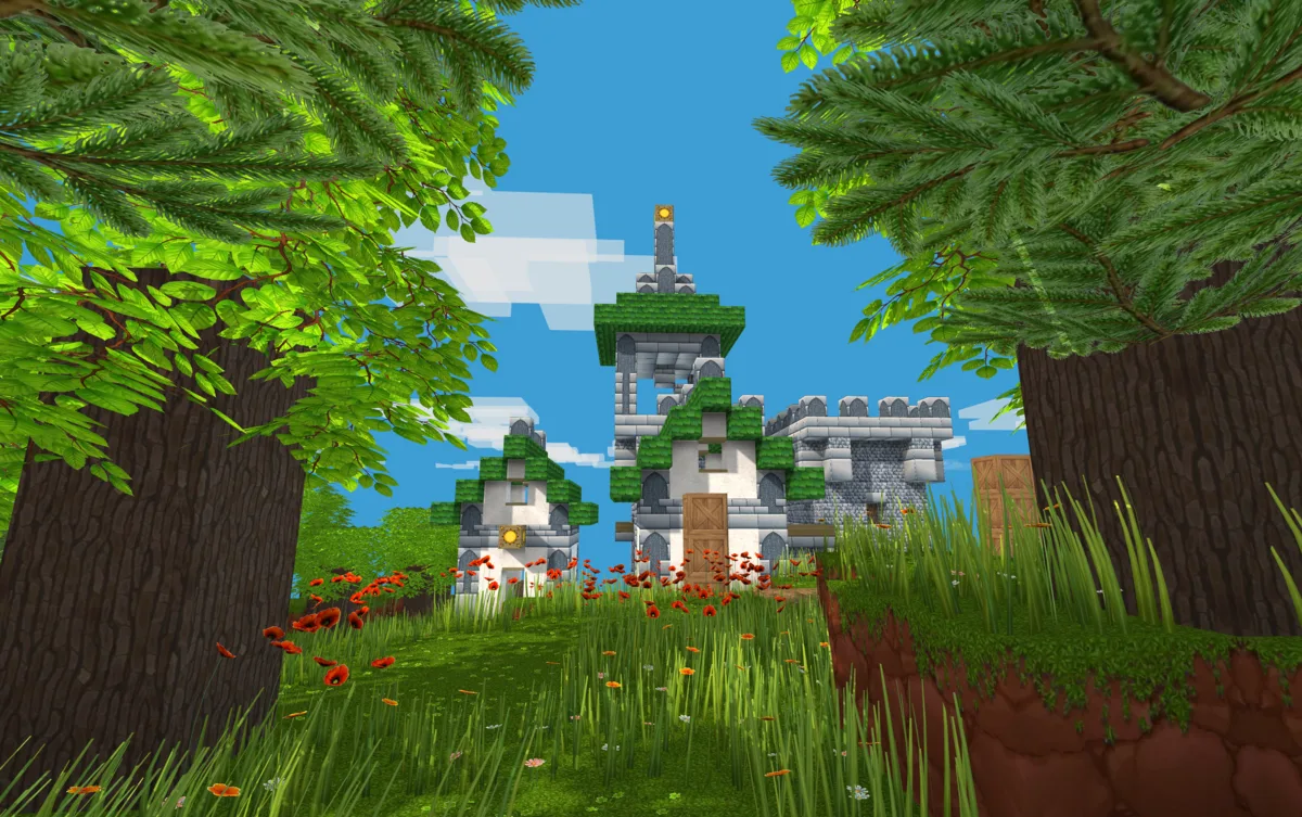 Blockerzz world with ambient occlusion, 3D grass and real-time shadows