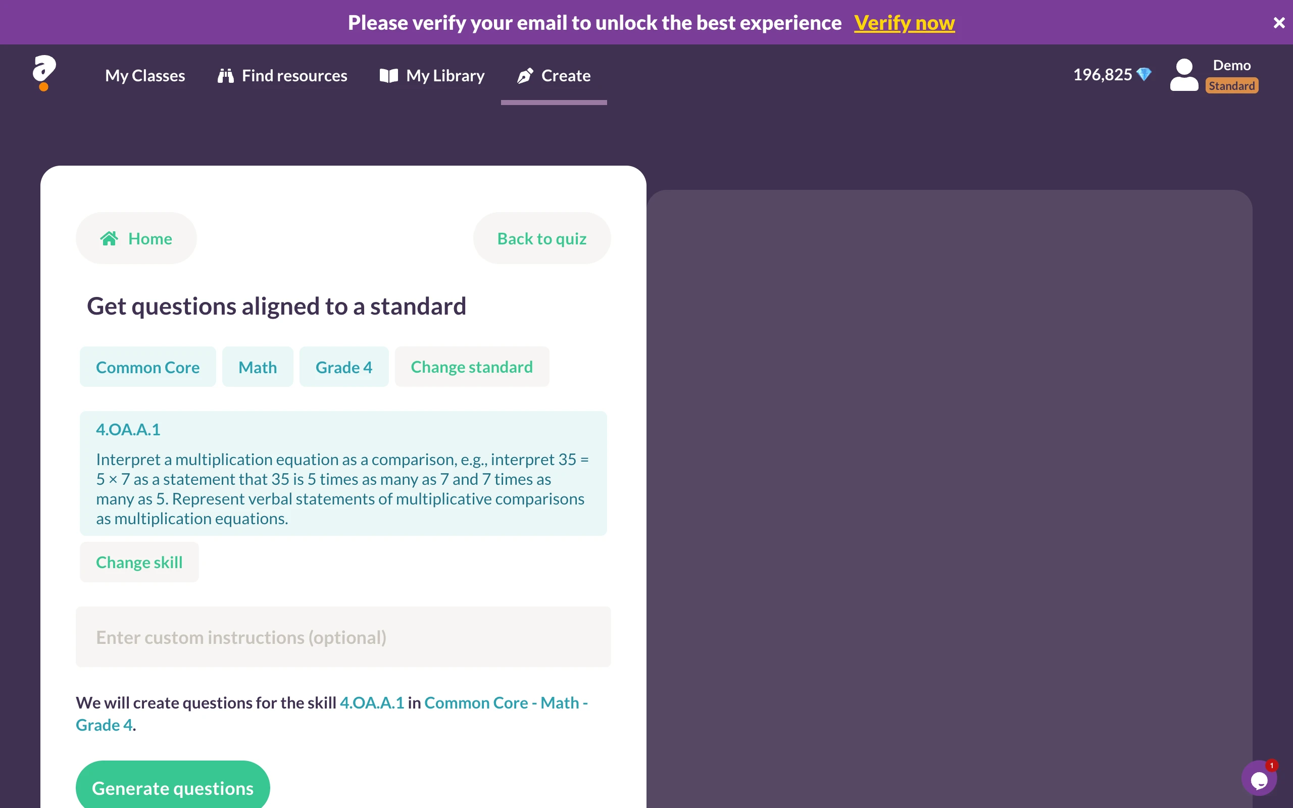 AI generates quiz questions for any curriculum standard